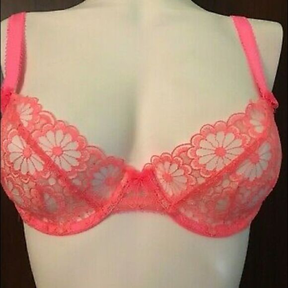 Victoria’s Secret VS For Love and Lemons Daisy Bra Hot Neon Pink ~ size S Small - Picture 3 of 12